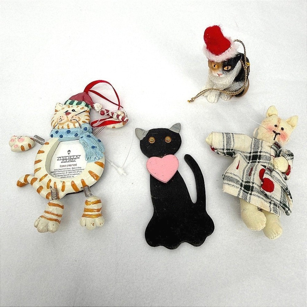 Kitty Cat Christmas Ornament Magnet LOT Holiday Decor Kitten 4pc Whimsical
